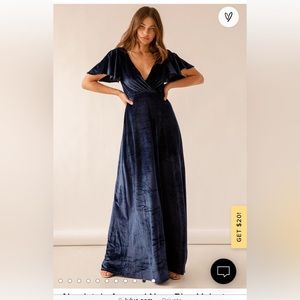 Lulus Absolutely Amazed Navy Blue Velvet Flutter Sleeve Maxi Dress NWT
